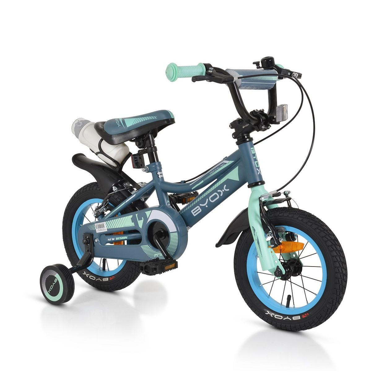 KINDERFAHRRAD 12 Zoll Prince grau-blau sportliches Design, Stützräder, Kettenschutz - Grau, Metall (63cm)