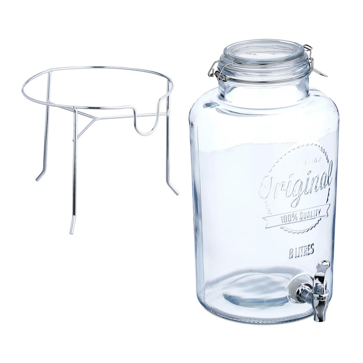 GETRÄNKESPENDER - Transparent, Glas/Kunststoff (8L) - Relaxdays