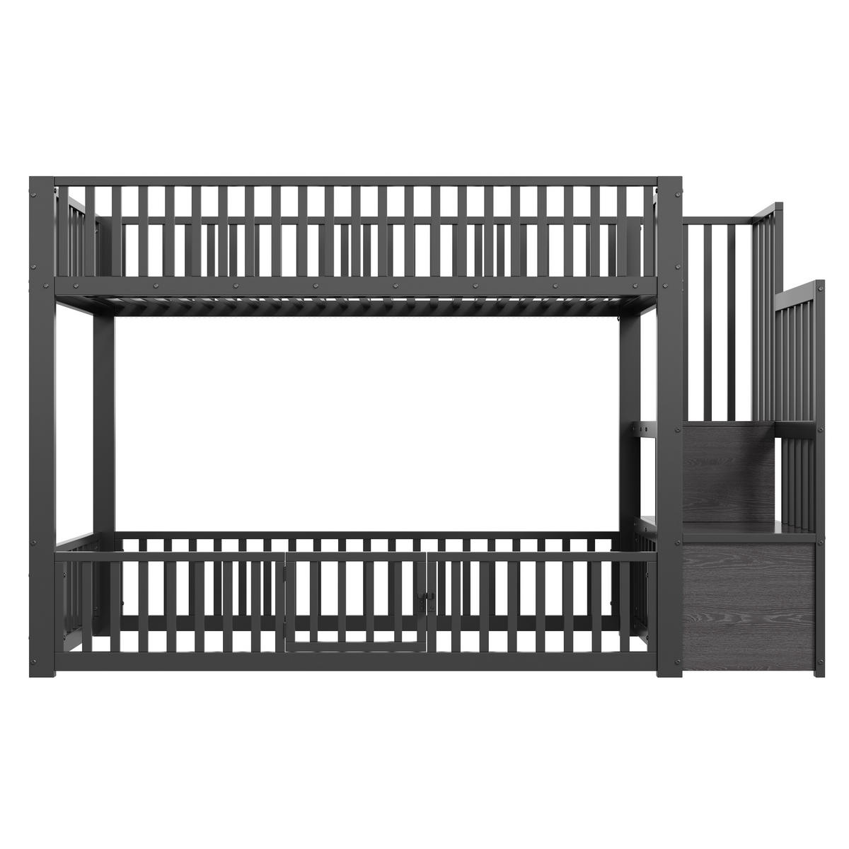 ETAGENBETT 90/200 cm Schwarz mit Stauraumleiter und LED - Schwarz, Metall (90/200cm) - Oxeza