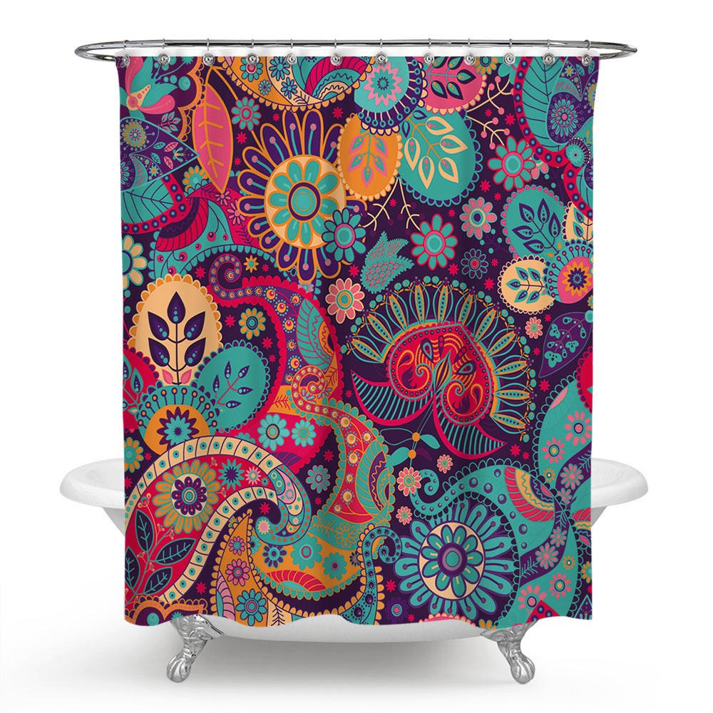 DUSCHVORHANG floral 150 x 180 cm Dekor Badezimmer Set mit Haken - Multicolor, Textil (180/150cm) - MCBOSON