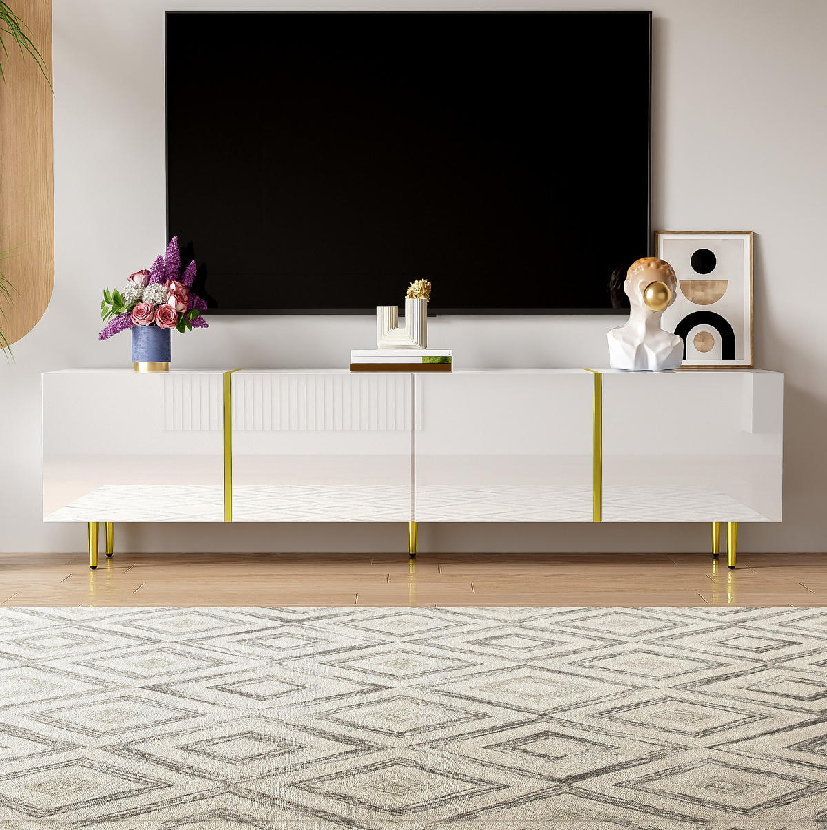 LOWBOARD 170/35/46 cm aus MDF mit Hochglanzfronten und 4 Türen Weiß - Weiß, Holzwerkstoff (170/46/35cm) - Modenvie