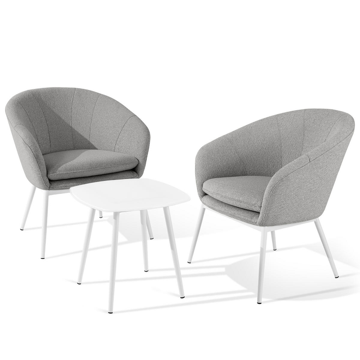 GARTENMÖBELSET SOLIS Gartenlounge-Set, grau/weiß - Grau, Textil/Metall - KONSIMO®