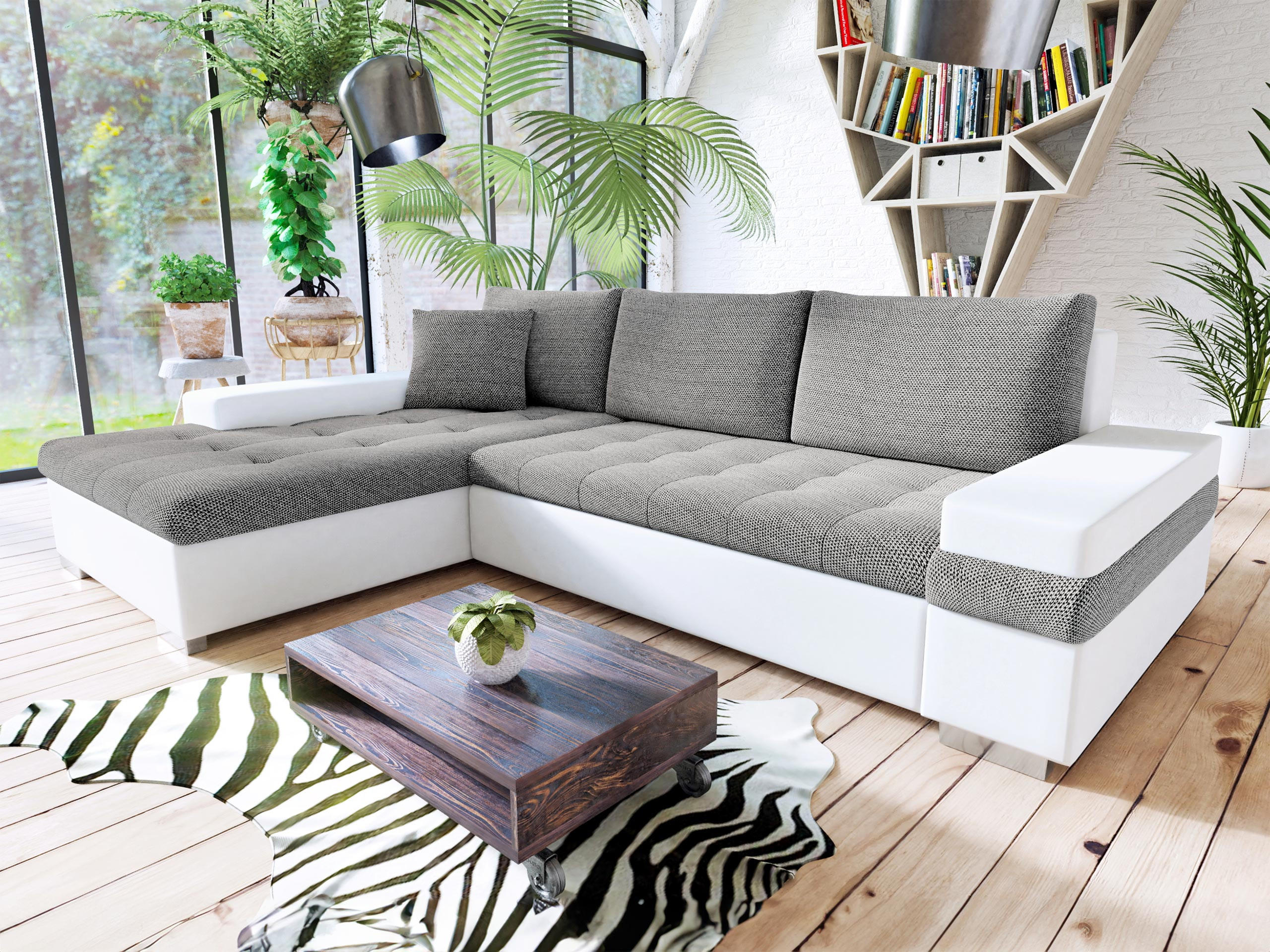 ECKSOFA Bangkok Mini - Silberfarben/Weiß, Holz/Textil (274/182cm) - MIRJAN24