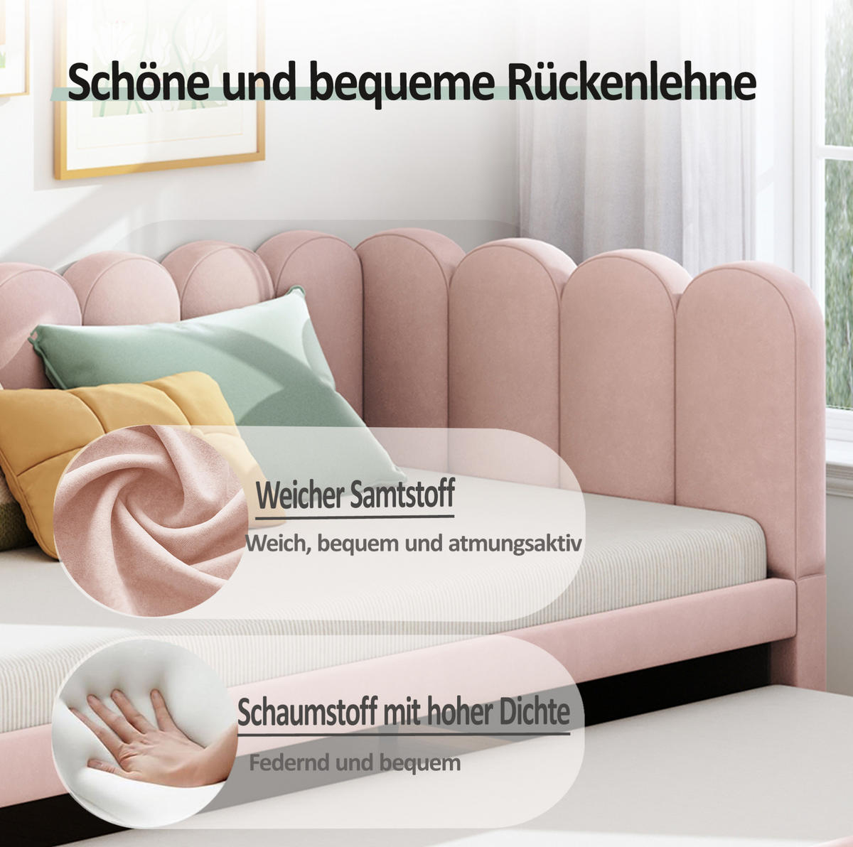 POLSTERBETT 90/180 cm aus Samt mit Ausziehbett, Rosa - Pink, Textil (90/180cm) - OKMYHOME