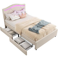 POLSTERBETT 90/200 cm Beige mit LED und 2 Schubladen - Beige, Textil (90/200cm) - MIVRAY