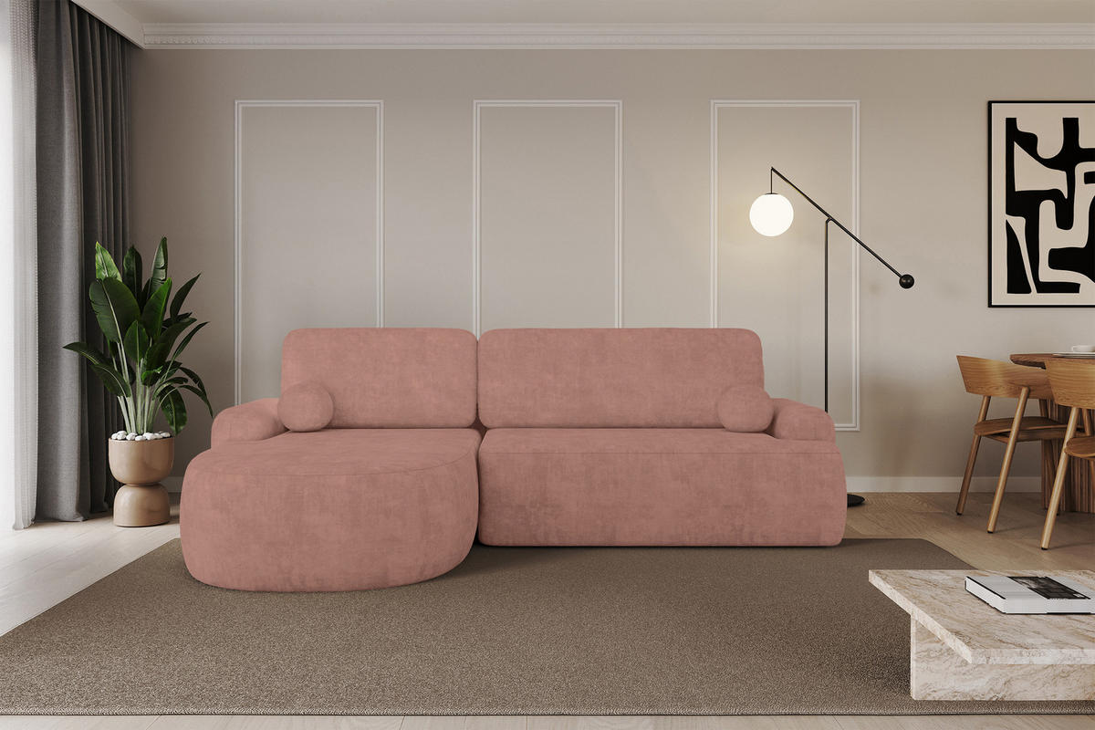 ECKSOFA mit Schlaffunktion und Bettkasten LIRA-L - 264x172x89 Apricot - Orange, Holzwerkstoff/Textil (264/172cm) - ALTDECOR