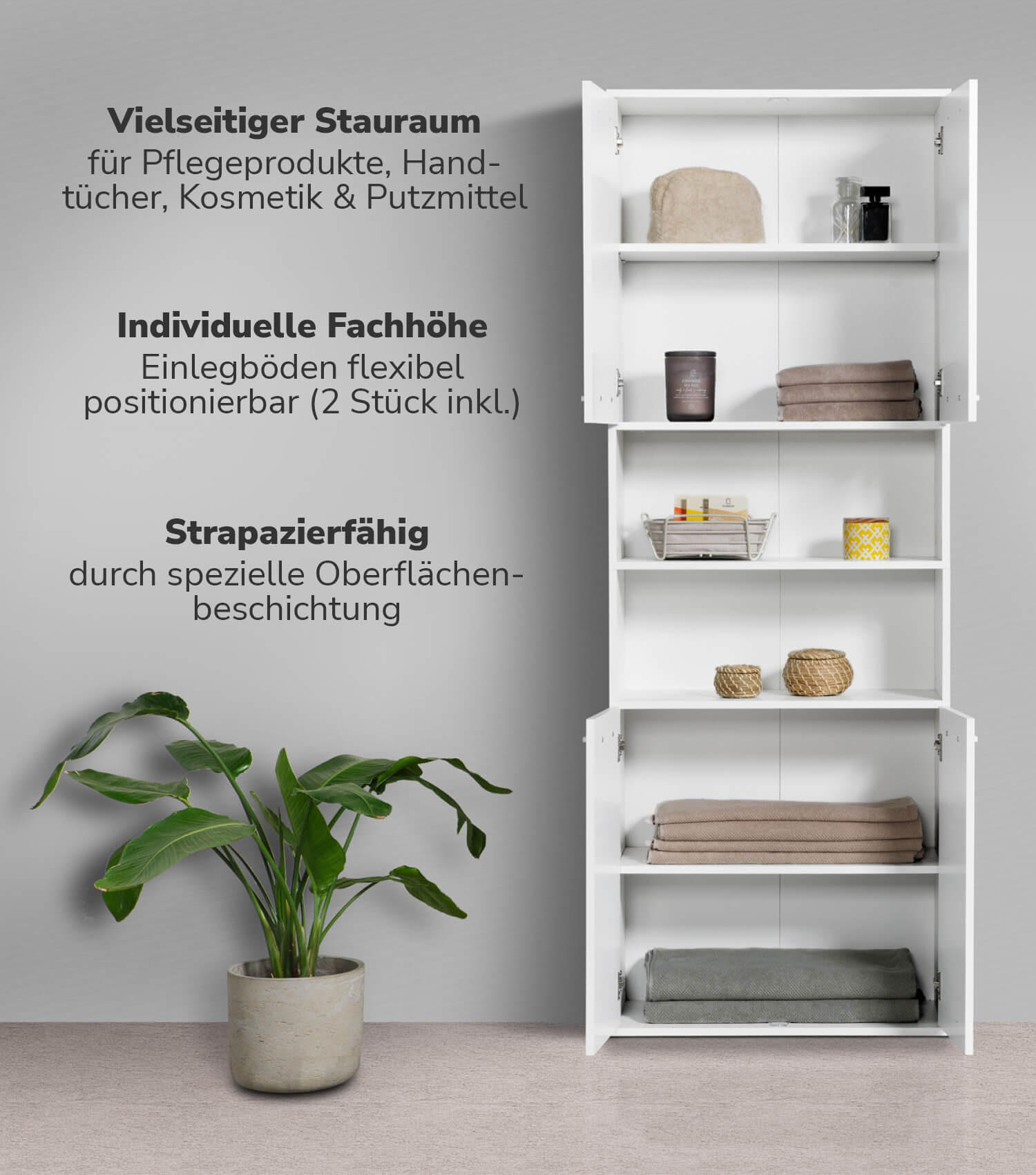 BAD HOCHSCHRANK Der Kapitän - Weiß, Holzwerkstoff (65/180/34cm) - Mokebo