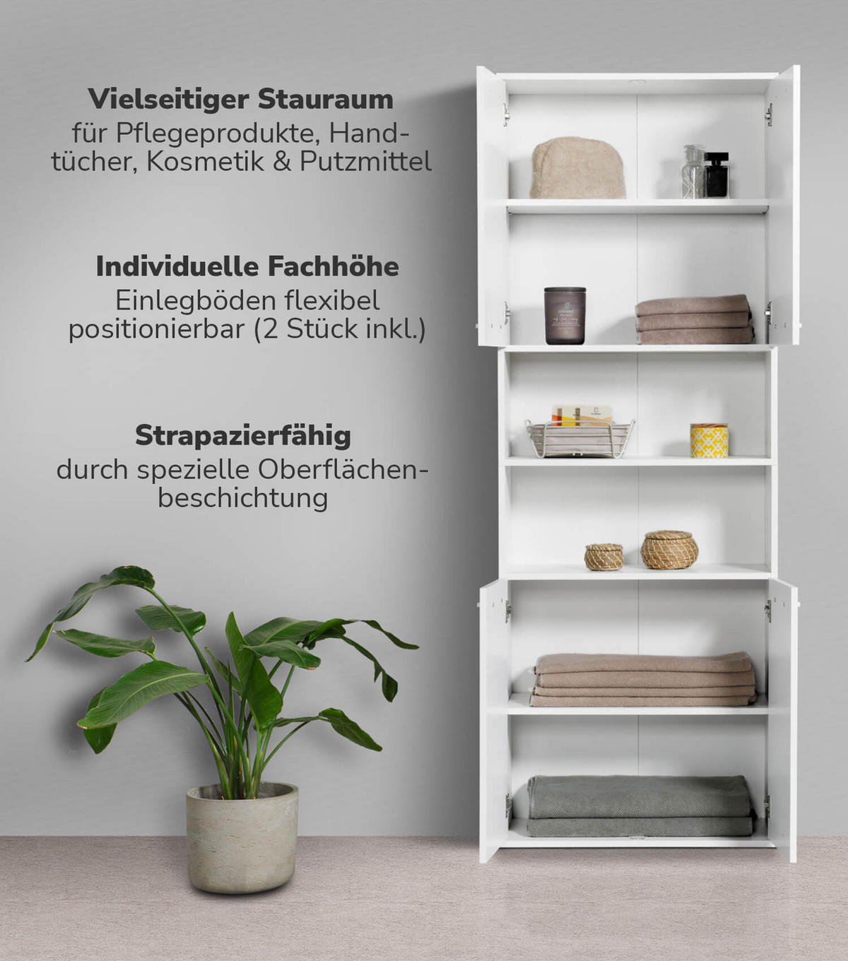 BAD HOCHSCHRANK Der Kapitän - Weiß, Holzwerkstoff (65/180/34cm) - Mokebo