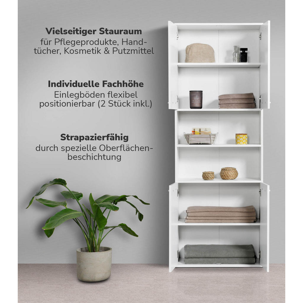 Thumbnail - Mokebo Bad, Weiß, Holzwerkstoff, 2 Fächer, 65x180x34 cm, Badezimmer, Badezimmerschränke, Hochschränke