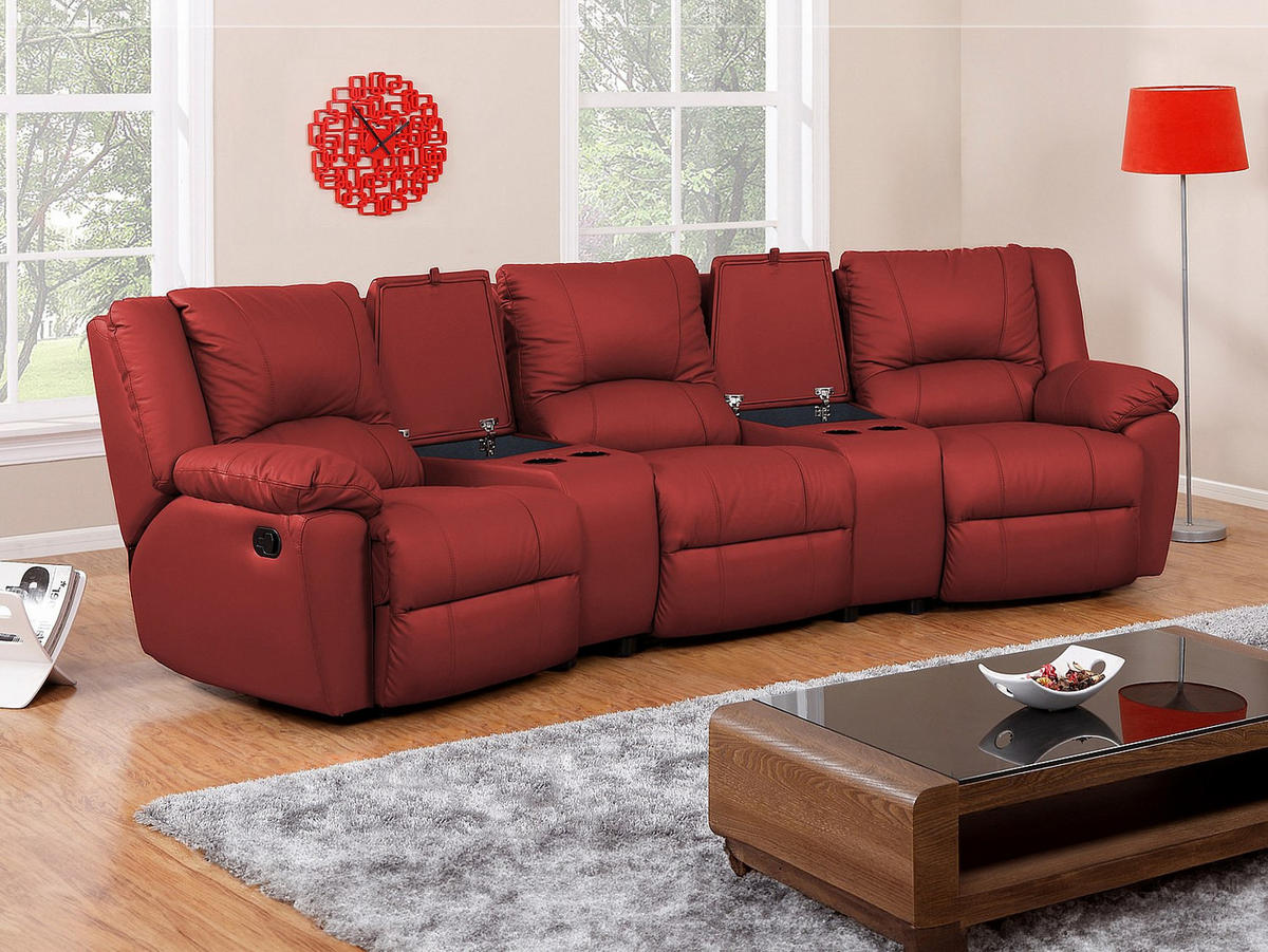 RELAXSOFA 3-Sitzer - Leder - Rot - AROMA - Rot, Leder (308/97/99cm) - Vente-Unique