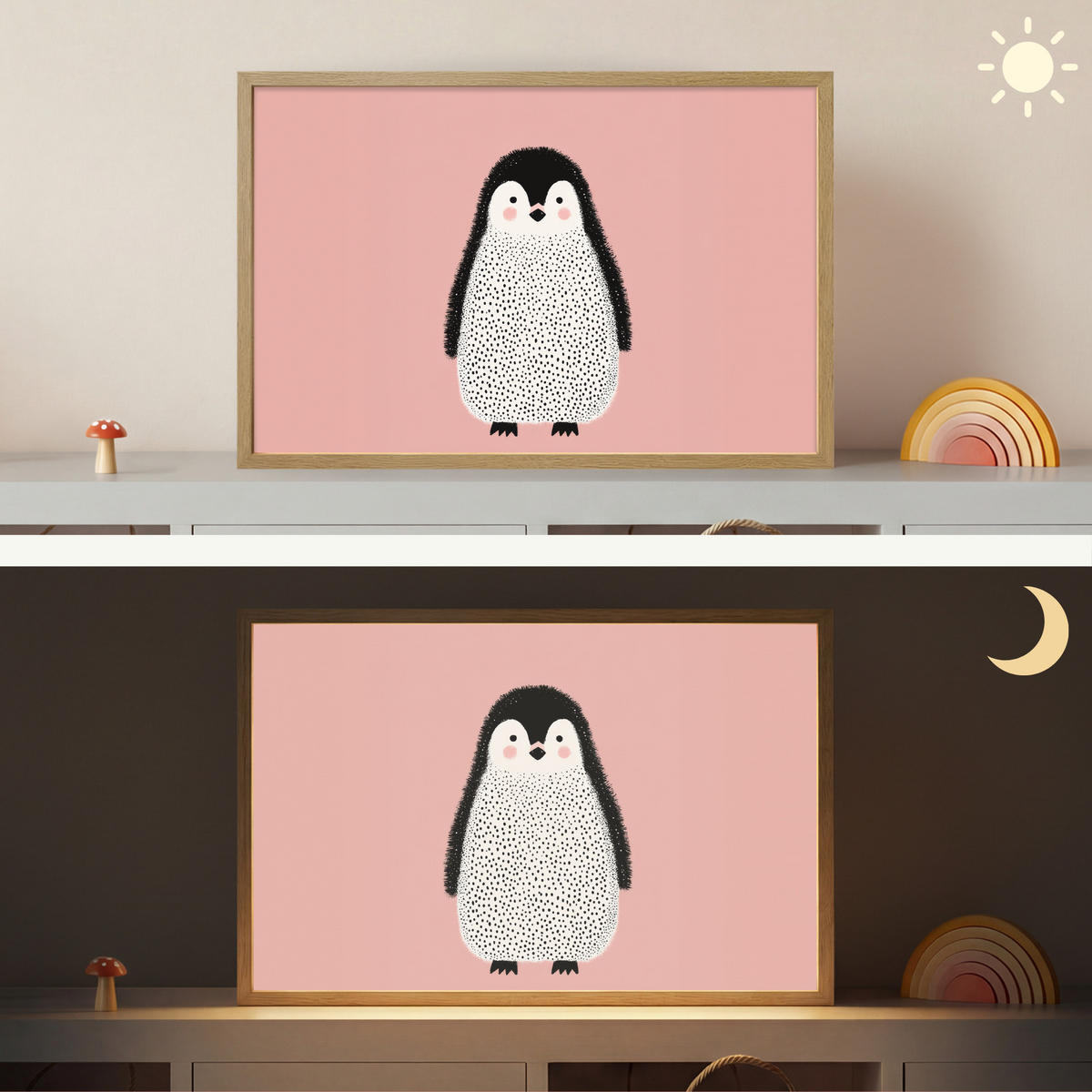 NÁSTĚNNÁ LAMPA S AKUMULÁTOREM Tučňák - Tečky - Minimalistický - Růžový 60x40 cm - růžová, kompozitní dřevo (60/40/8cm) - OnlyWow
