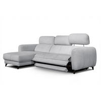 ECKSOFA SVEN 3-Sitzer, 1 Relax XL, verstellbare Kopfstützen, hellgrau - Hellgrau/Schwarz, Holzwerkstoff/Textil (256/163cm) - Courtois Laville