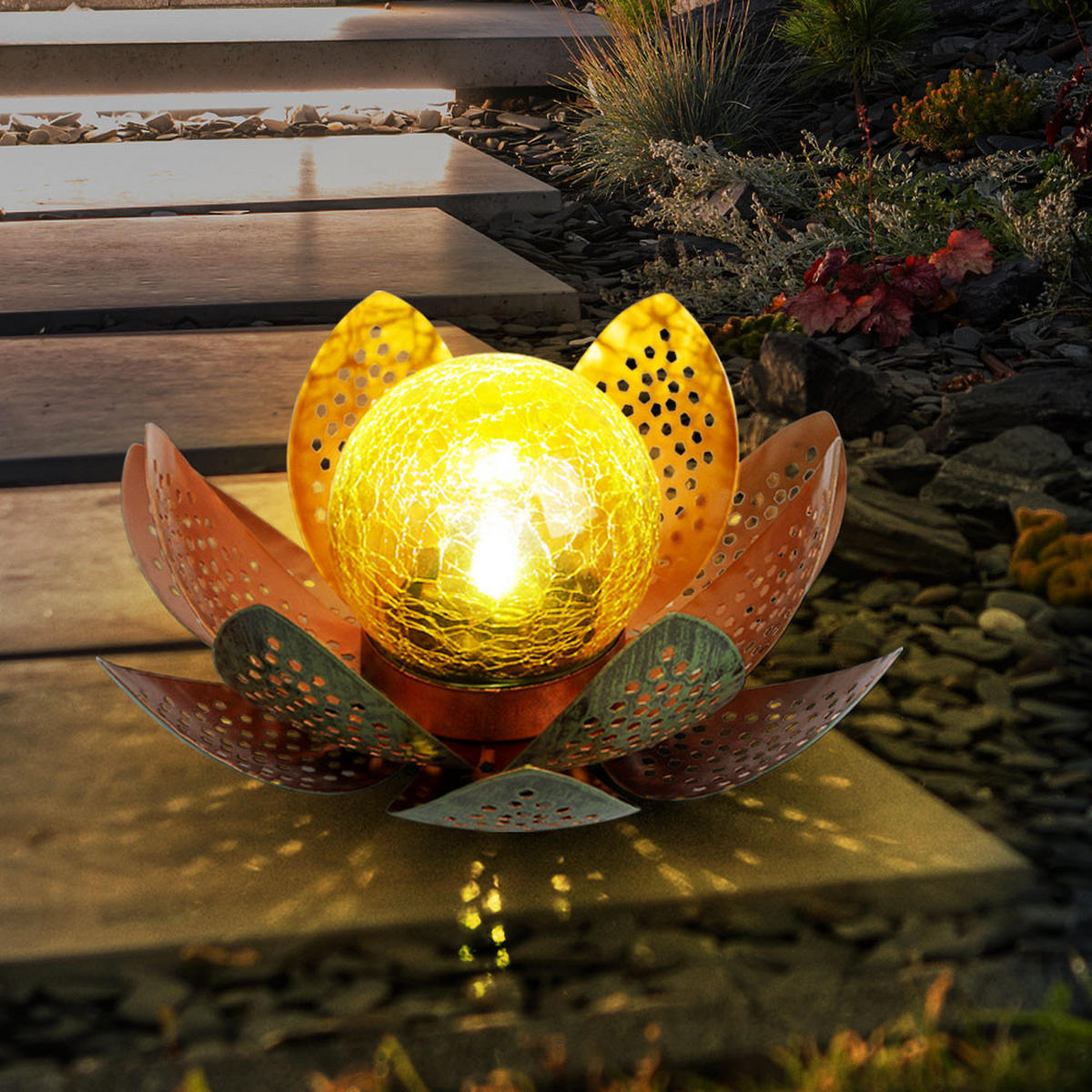 LED AUSSENLEUCHTE Lotusblume Gold - Goldfarben, Metall (22/22/13.5cm)