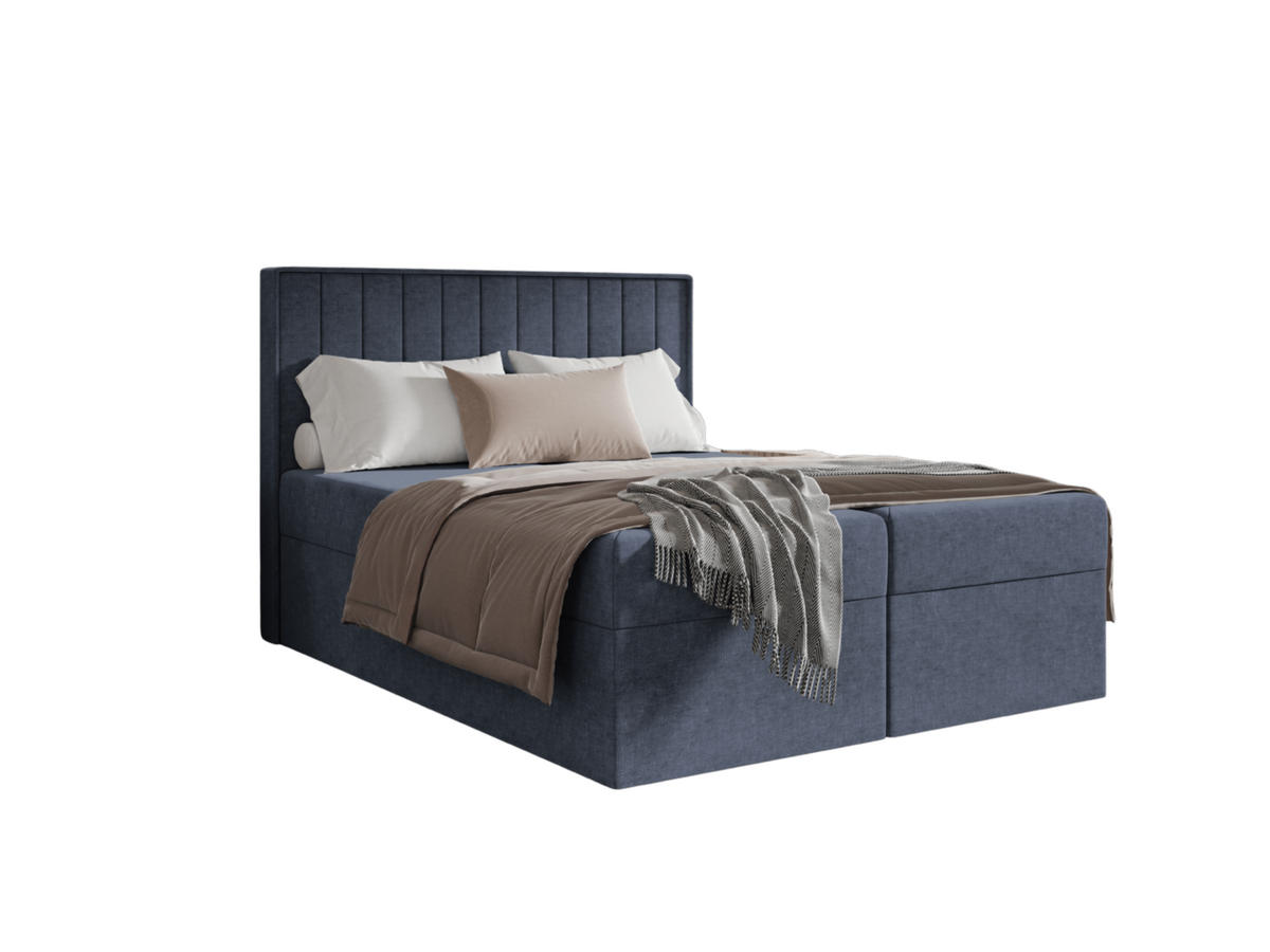 BOXBETT + Topper 160x200 dunkelblau Chenille - Dunkelblau, Holz/Holzwerkstoff (160/200cm) - SIMKAM Furniture
