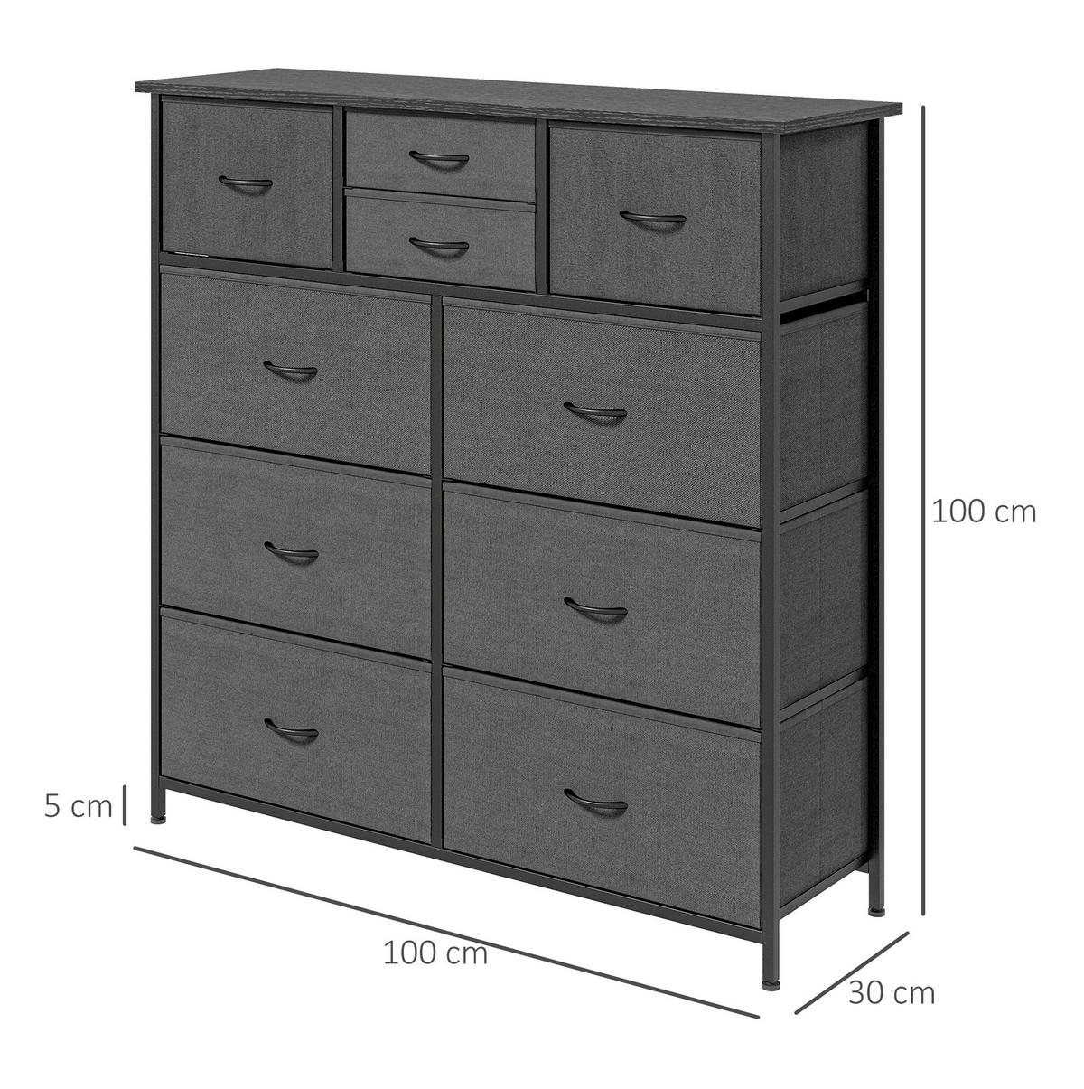 KOMMODE 100/30/100 cm aus Stahl mit 10 Stoffschubladen Schwarz - Schwarz, Metall (100/100/30cm) - Modenvie
