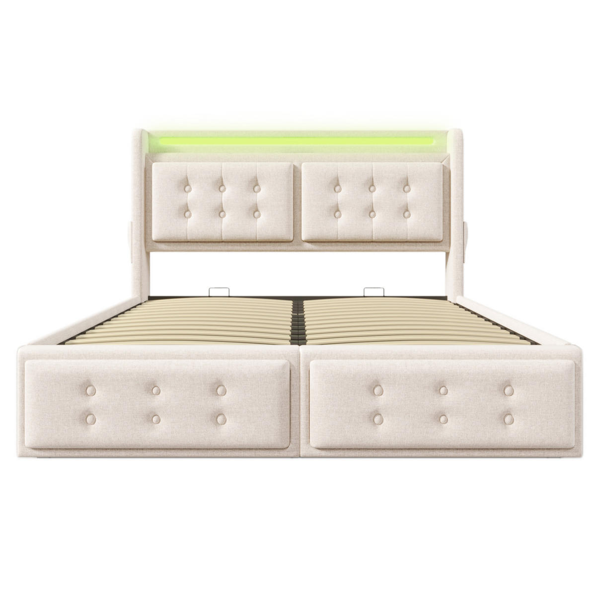 POLSTERBETT 140/200 cm in Beige mit LED-Beleuchtung, Stauraum und USB-Type-C - Beige, Textil (140/200cm) - Flora Grace