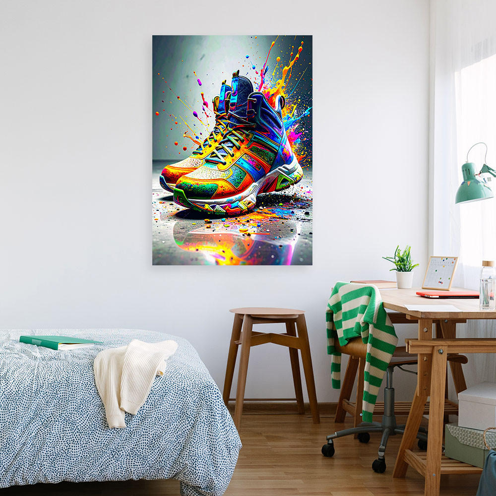 LEINWANDBILD Graffiti Bunte Schuhe Street Art 70x100cm - Multicolor, Textil (70/100cm) - Feeby