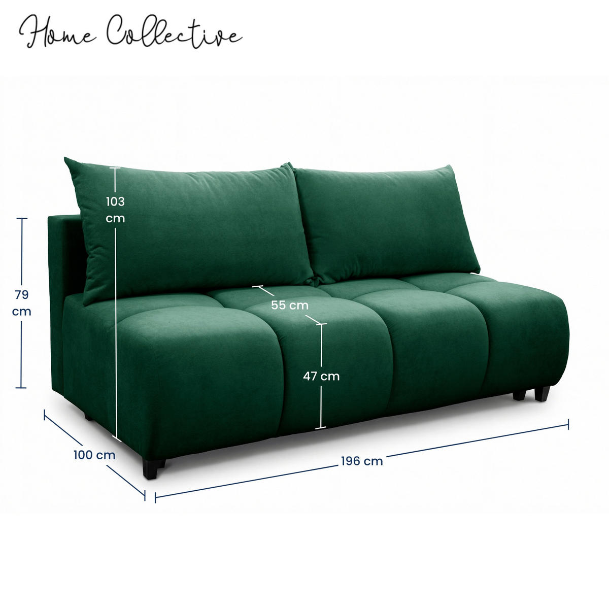 SOFA 196 cm in Grün - Grün, Textil (196/79/100cm) - Home Collective