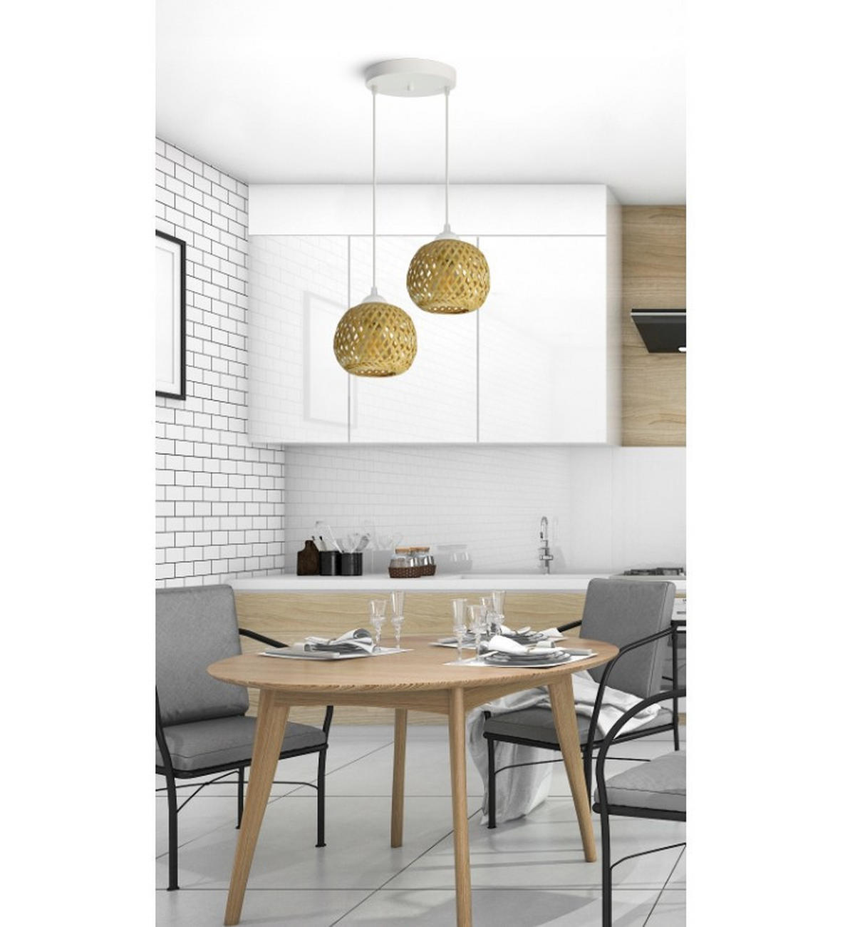 PENDELLEUCHTE BOHO - Beige/Weiß, Glas/Metall (15/25/100cm) - kiki design