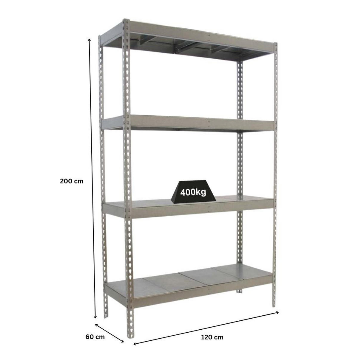 SCHWERLASTREGAL BIG METAL YETI FOUR | HxBxT 200x120x60cm | Fachlast 400kg | Verzinkt - Silberfarben, Metall (120/200/60cm) - PROREGAL