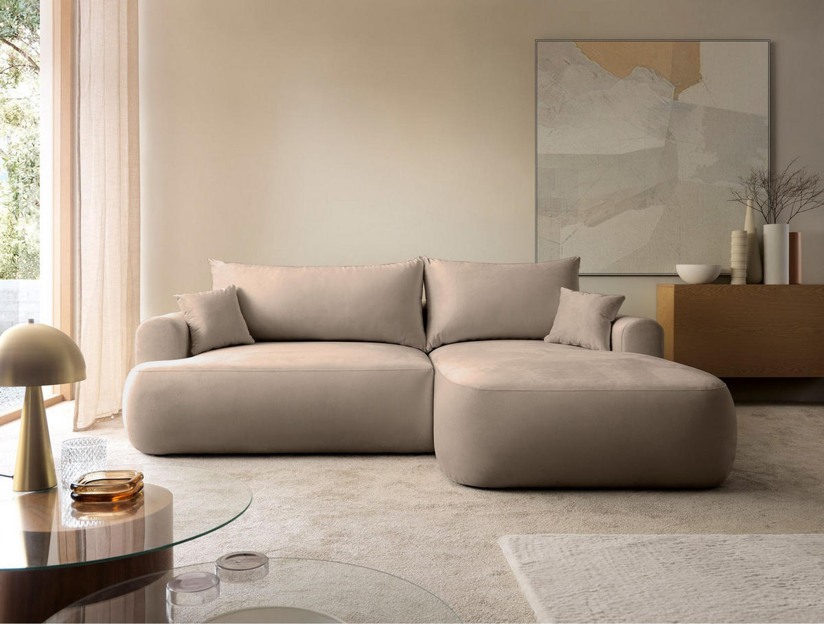 ECKSOFA Ovo Beige mit wasserabweisendem Samtbezug - Beige/Schwarz, Kunststoff/Textil (260/165cm) - Selsey