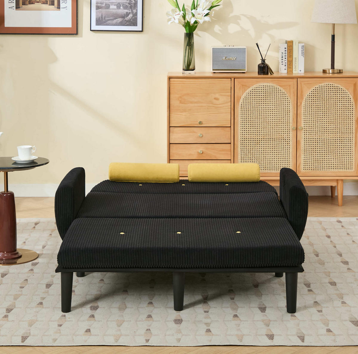 SOFA mit verstellbarer Rückenlehne Cord Schwarz inklusive 2 Kissen - Schwarz, Kunststoff (77/85/133.5cm) - Meubliv