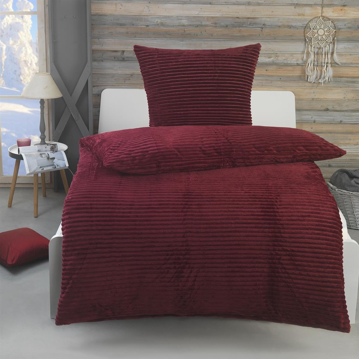 WINTER-BETTWÄSCHE 135x200 Cashmere Touch - Warme Cord Plüsch Fleece Kuschelbettwäsche- Bordo - Bordeaux, Textil (135/200cm) - Carpe Sonno
