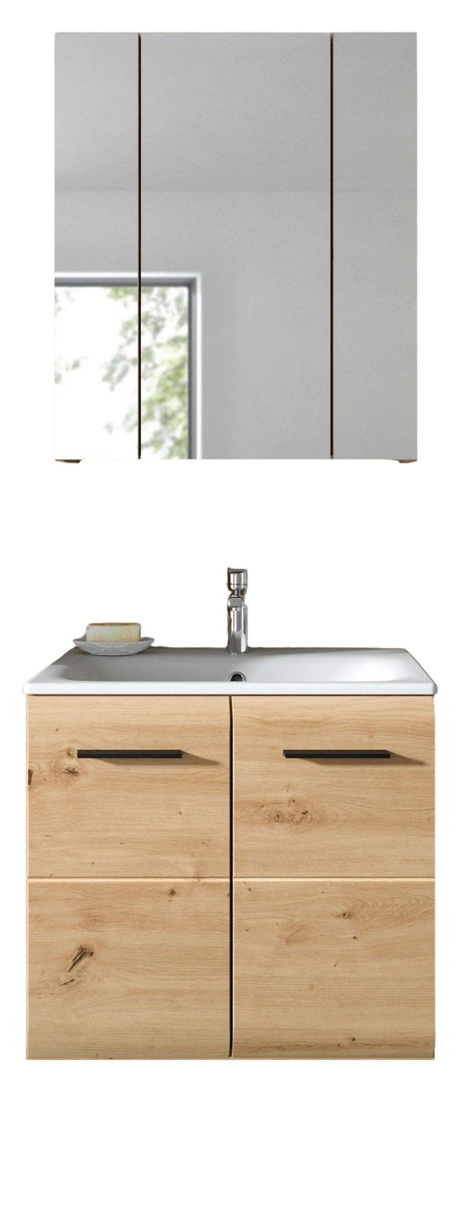 BADMÖBEL-SET 2-teilig in Artisan Eiche, Badkombination 60 x 185 cm, Cover - Schwarz/Eiche Artisan, Glas/Keramik (65/185/30cm) - Inn.Furn