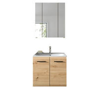 BADMÖBEL-SET 2-teilig in Artisan Eiche, Badkombination 60 x 185 cm, Cover - Schwarz/Eiche Artisan, Glas/Keramik (65/185/30cm) - Inn.Furn