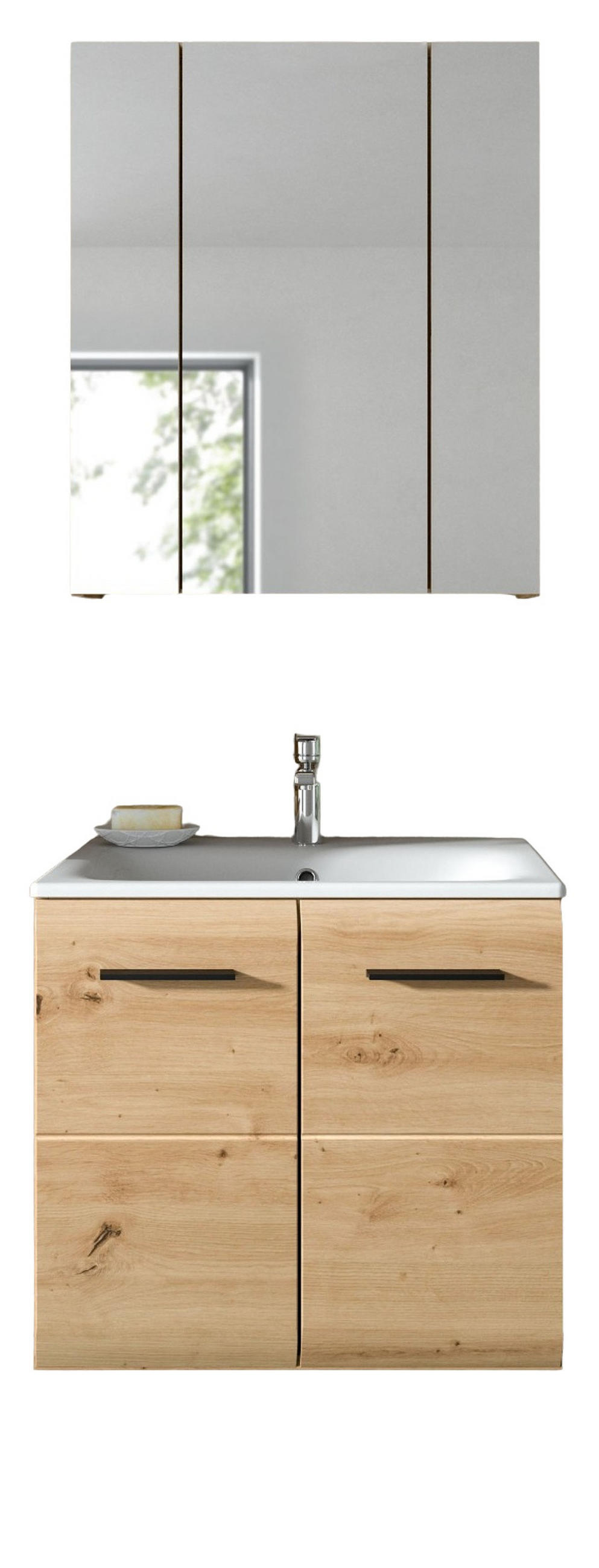 BADMÖBEL-SET 2-teilig in Artisan Eiche, Badkombination 60 x 185 cm, Cover - Schwarz/Eiche Artisan, Glas/Keramik (65/185/30cm) - Inn.Furn