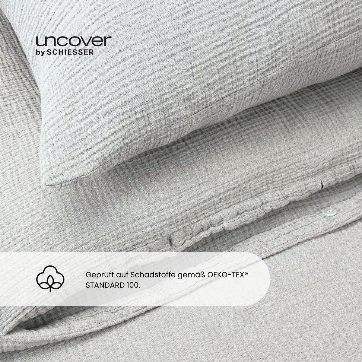 BETTWÄSCHESET Lennox - Musselin - 2-teilig - 135x200cm - Hellgrau - Hellgrau, Textil (135/200cm) - Uncover by Schiesser