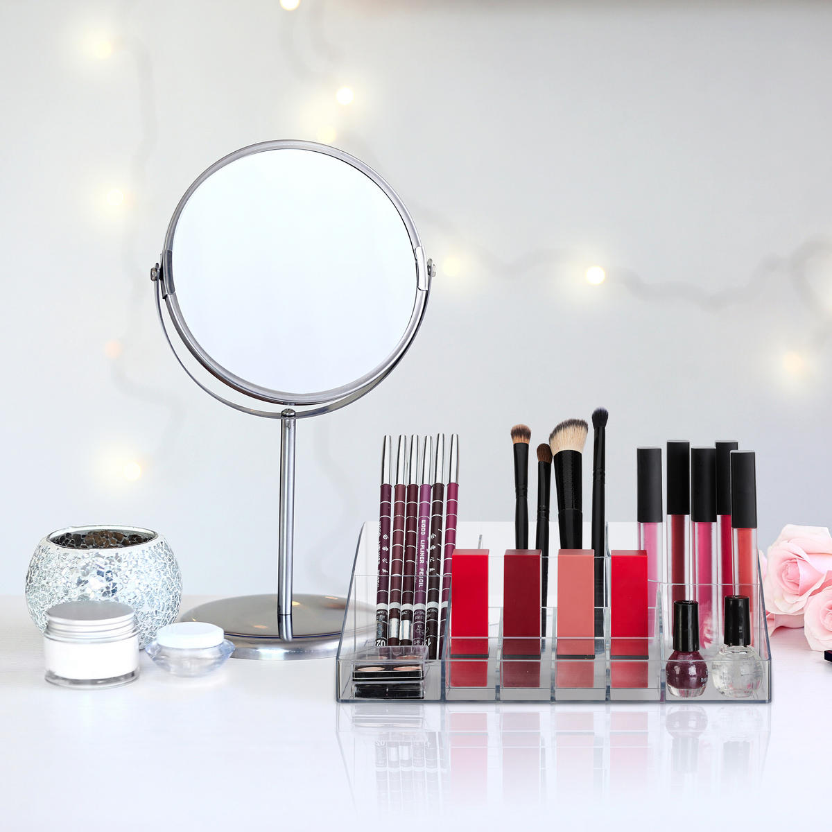 2XMAKE-UP-ORGANIZER - Transparent, Kunststoff (25.5/8/17.5cm) - Relaxdays