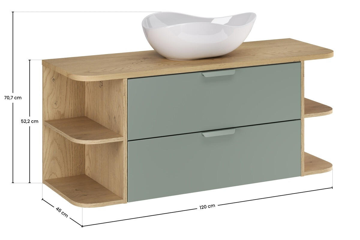 WASCHTISCHKOMBI 120 cm 5 Teile - Aster Green A BM409 in Grün Matt / Cremona-Eiche - Eichefarben/Weiß Hochglanz, Holz/Keramik (120/52.5/46cm)