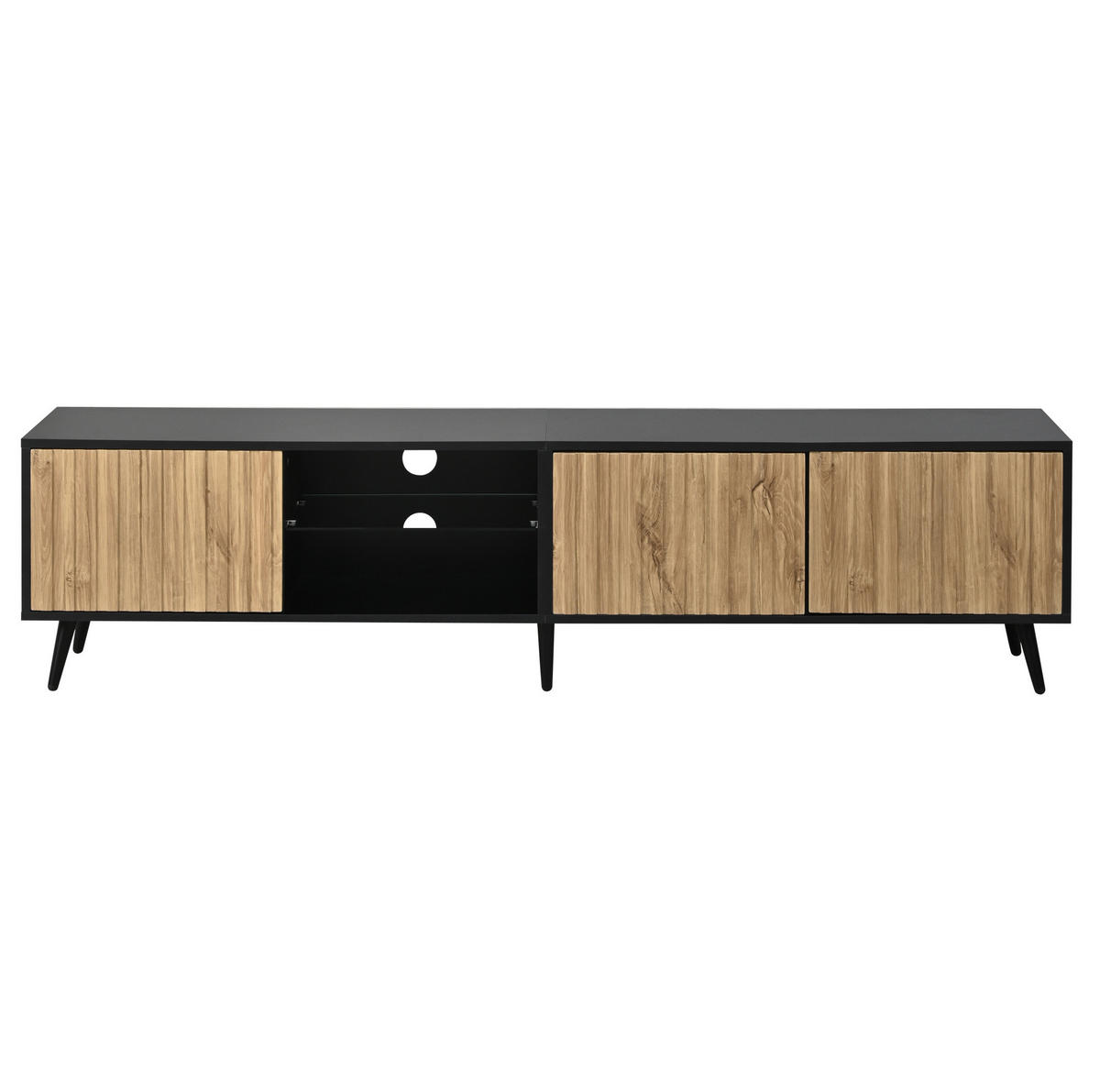 TV-LOWBOARD 175/31/43,5 cm naturfarben/schwarz aus Spanplatte mit LED - Naturfarben, Holzwerkstoff (31/43.5/175cm) - OKWISH