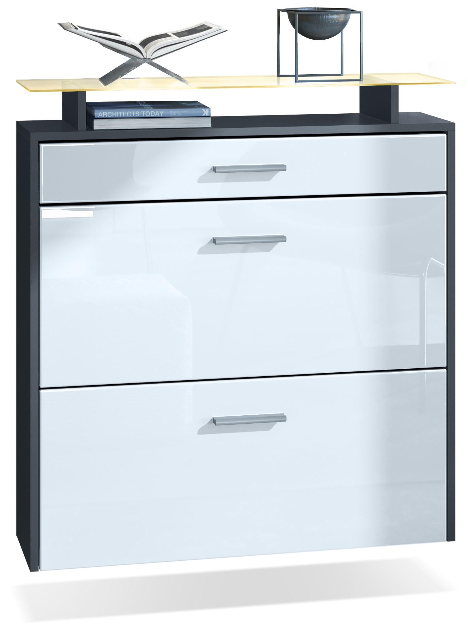 SCHUHSCHRANK Malea Fronten in Weiß Hochglanz - Weiß Hochglanz, Holzwerkstoff (89/96/23cm) - Vladon