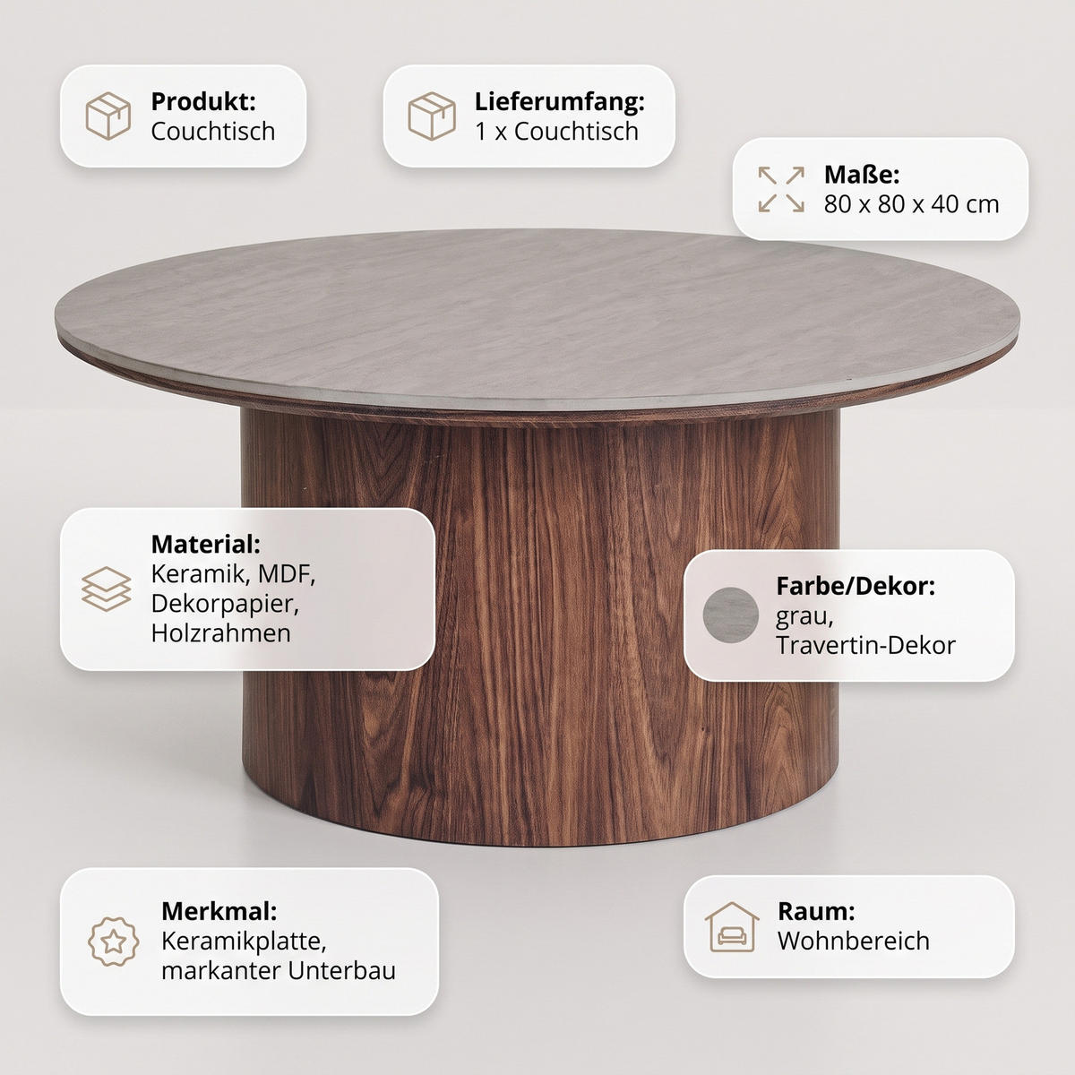 SOFFBORD Minamata 80 x 80 x 40 cm – grå - Grå, Träbaserade material (80/80/40cm) - ebuy24