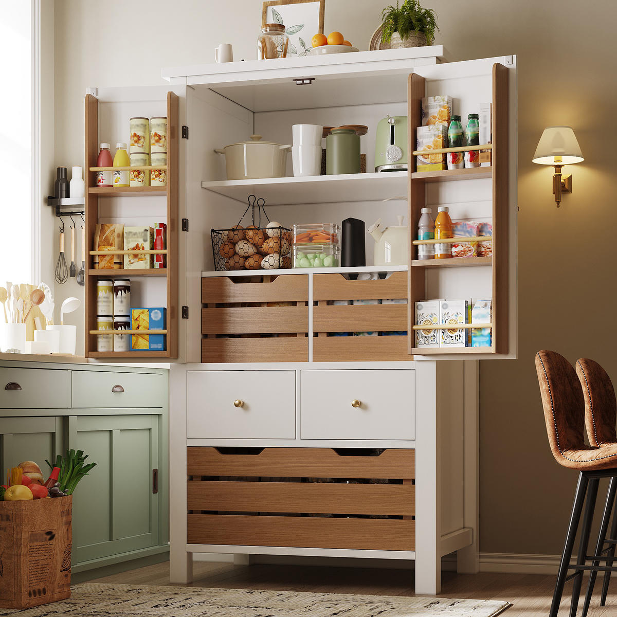 KÜCHENSCHRANK 80x40x140 Cm 2 Türen 5 Schubladen Schwarz - Weiß, Holzwerkstoff (80/140/40cm) - FLIEKS