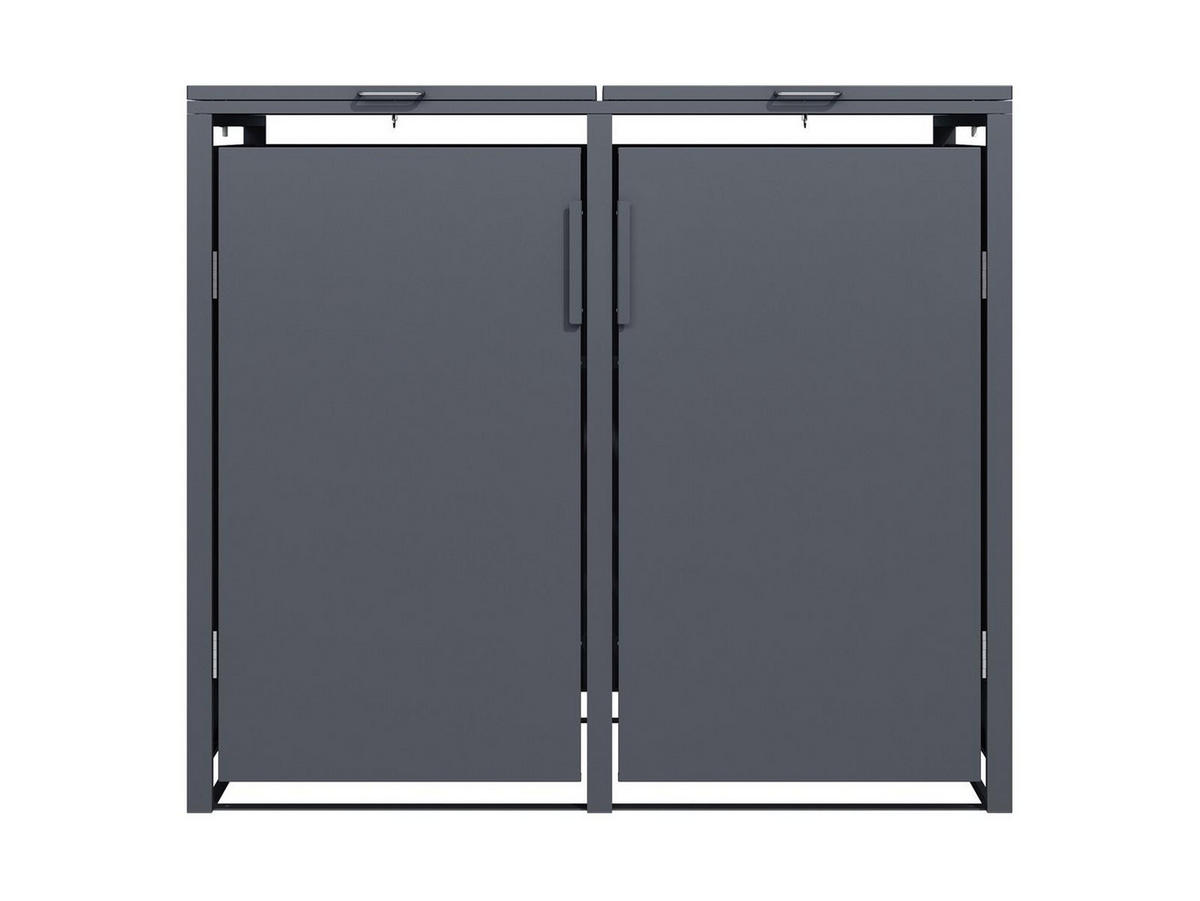 MÜLLTONNENBOX Anthrazit 2er mit Gasdruckfeder-Deckel 132/80/116 cm - Grau, Kunststoff (80/175/120cm) - Plats Outdoor solution