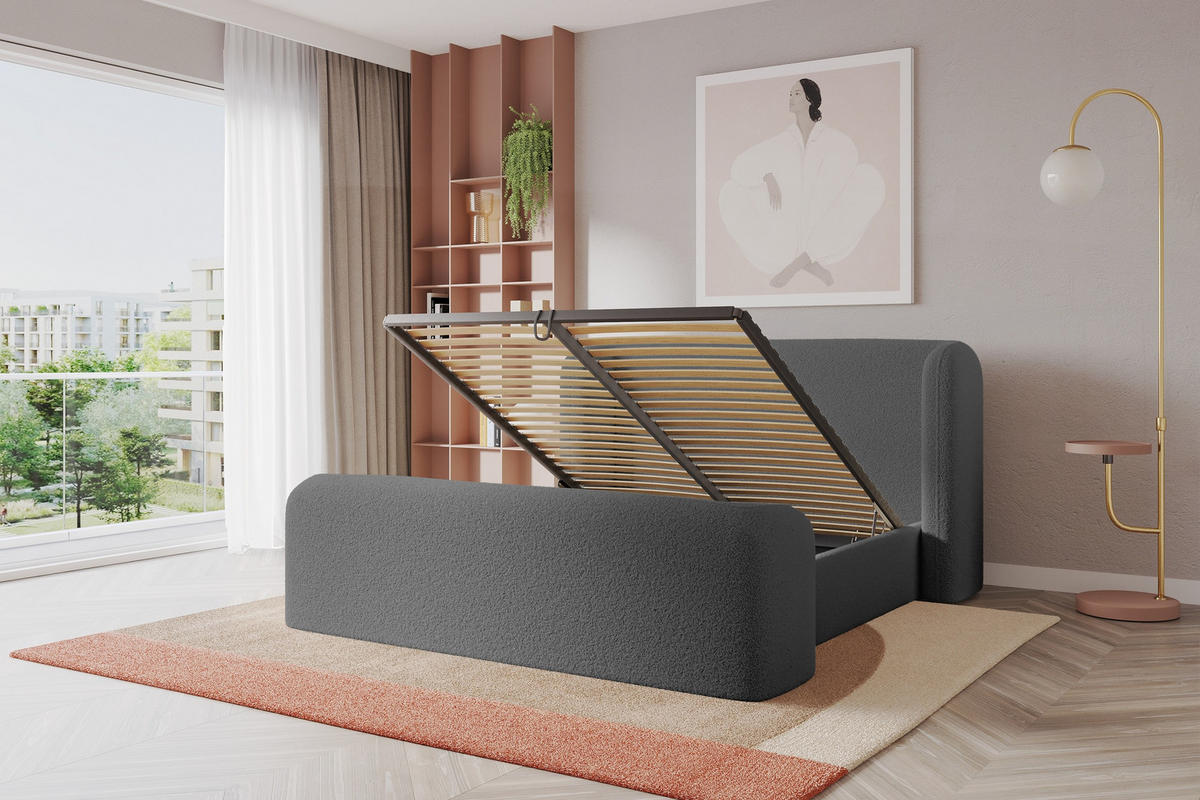 POLSTERBETT mit Bettkasten, Fußteil und Lattenrost, Boxbett ohne Matratze - ESTI-Z 160x200 Grau - Schieferfarben, Holzwerkstoff/Textil (160/200cm) - ALTDECOR