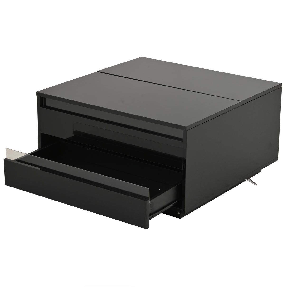 COUCHTISCH 70/70/38 cm mit anhebbarer Tischplatte, LED-Beleuchtung, Schublade und verstecktem Stauraum, Schwarz - Schwarz, Holzwerkstoff (70/70/38cm) - Redom