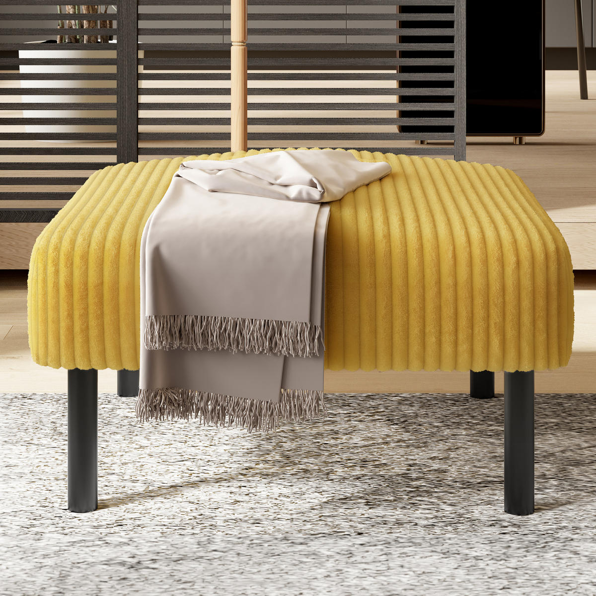 HOCKER Cord Gelb - Gelb, Textil/Metall (56/39/51cm) - WISHDOR