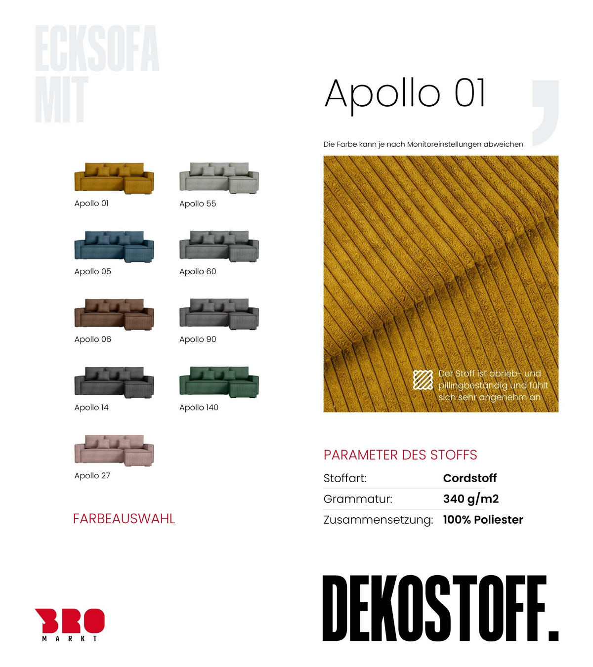 ECKSOFA Dexter mit Schlaffunktion Gelb Cord - Gelb, Textil (238/141cm) - Bromarkt