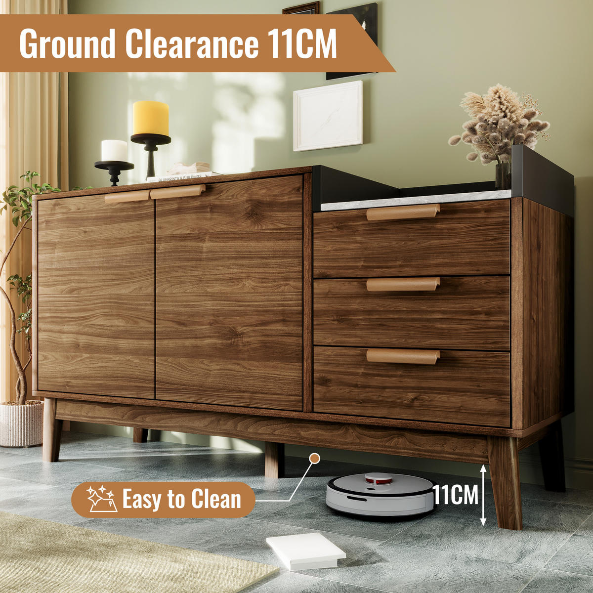 SIDEBOARD 120/77/40 cm Dunkle Eiche aus MDF und Massivholz mit verstellbarem Einlegeboden - Eichefarben, Holzwerkstoff (40/77/120cm) - OKMYHOME
