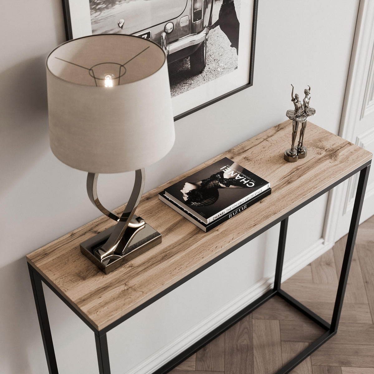 KONSOLENTISCH IRMA in 80/30/80 cm, Schwarz / Wotan-Eiche - Eiche Wotan/Schwarz, Holzwerkstoff/Metall (30/80/80cm) - Idohome