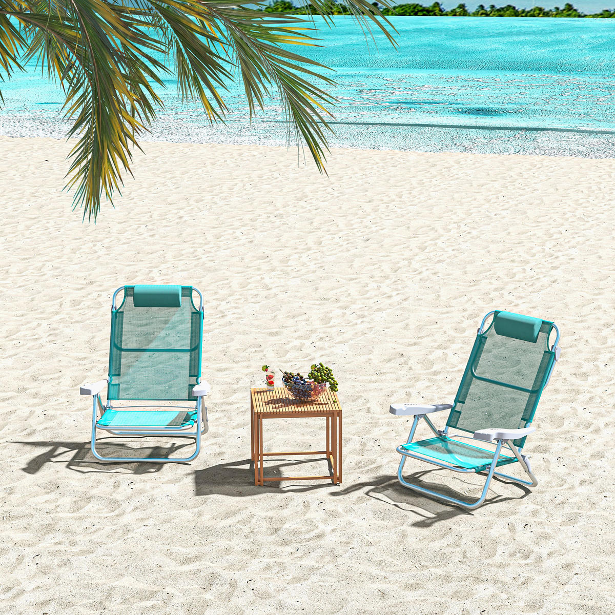 STRANDSTUHL 2er Set Aluminium Mesh-Gewebe Türkis - Türkis, Textil/Metall (62/80/65cm) - Outsunny