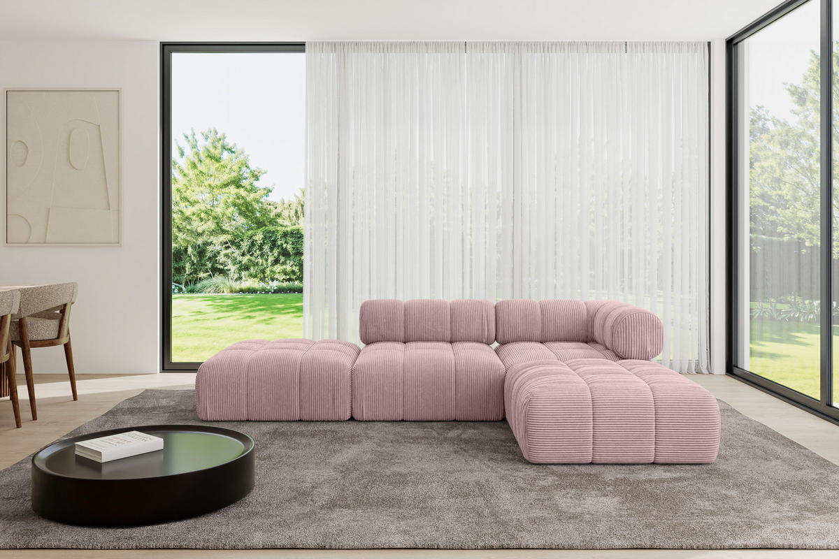 ECKSOFA modulares Sofa Kerru-L1 - 285x190x70 cm Rosa Cord - Rosa, Holzwerkstoff/Textil (285/190cm) - ALTDECOR