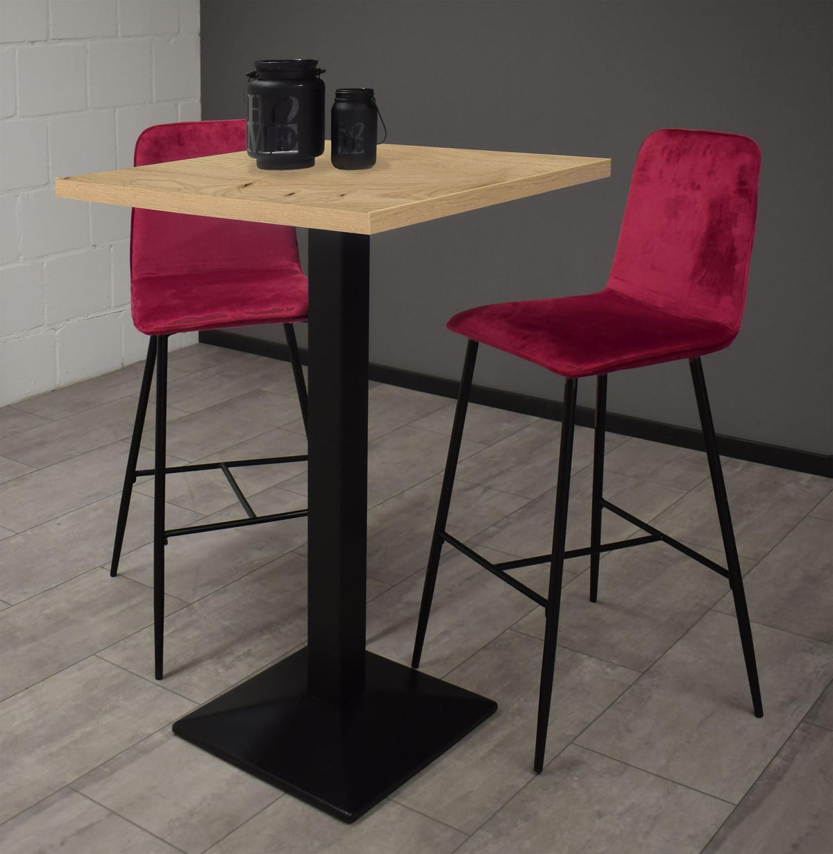 TRESENTISCH Elene 70x70x106 schwarz matt/asteiche - Naturfarben, Metall (70/70/106cm) - 58aufmkessel