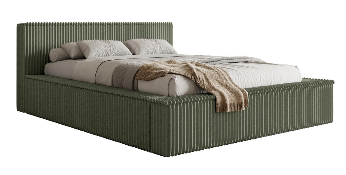 POLSTERBETT AFFOLIO Khaki 140x200 cm - Schwarz/Grün, Holz/Textil (140/200cm) - Selsey
