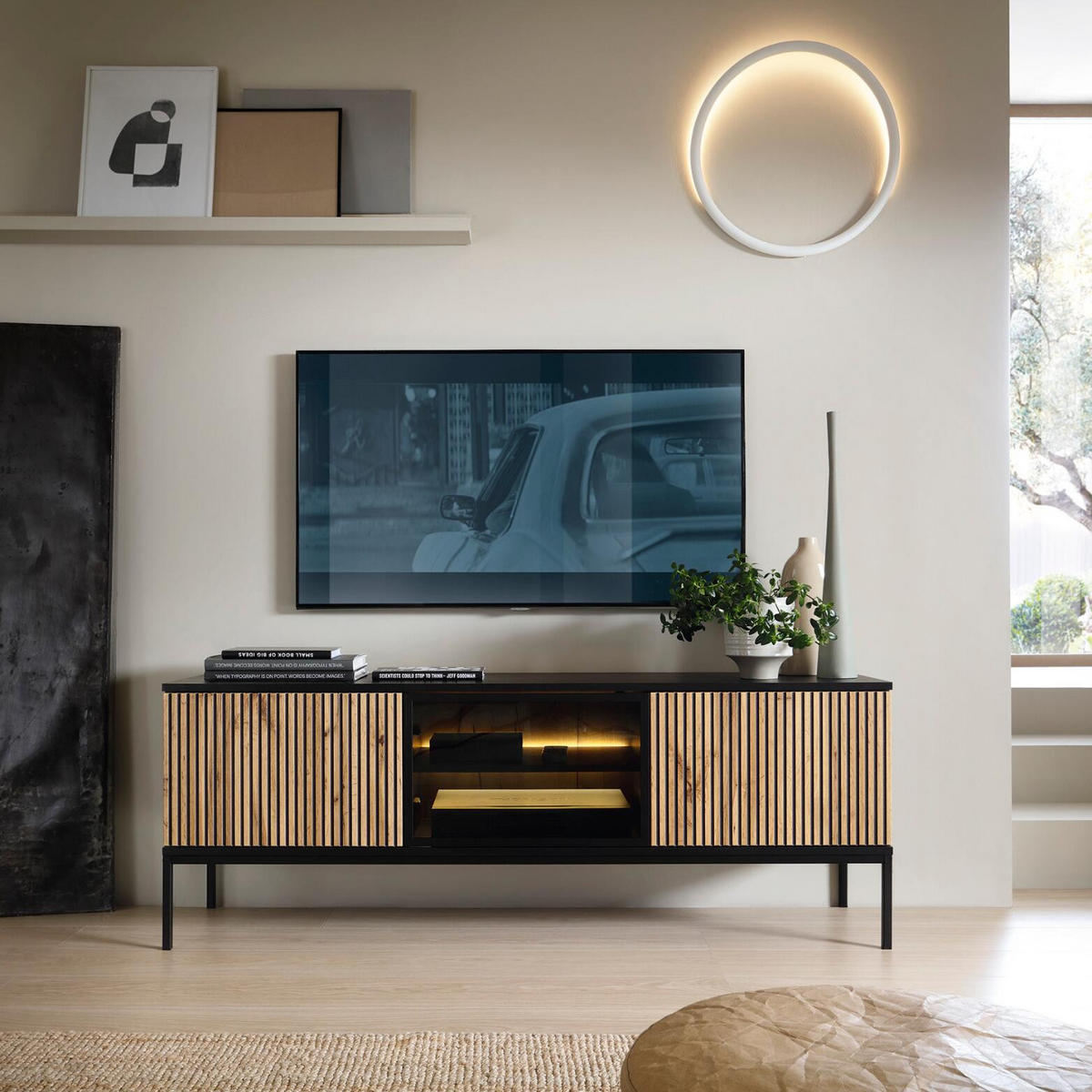 TV-LOWBOARD SENTO Schwarz 156x39x56 cm - Schwarz, Holzwerkstoff (156/56/39cm) - FURNLUX