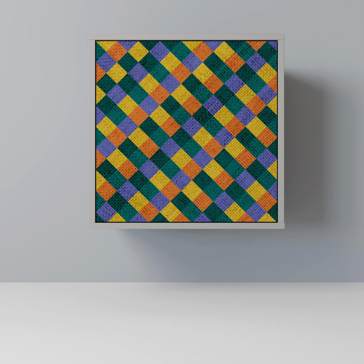 SIDEBOARD PAINTED SQUARES MIX, Grau, 57,5x42x57,5 cm, Ohne Füße - Multicolor/Grau, Holzwerkstoff (57.5/57.5/42cm) - SpaceRebels